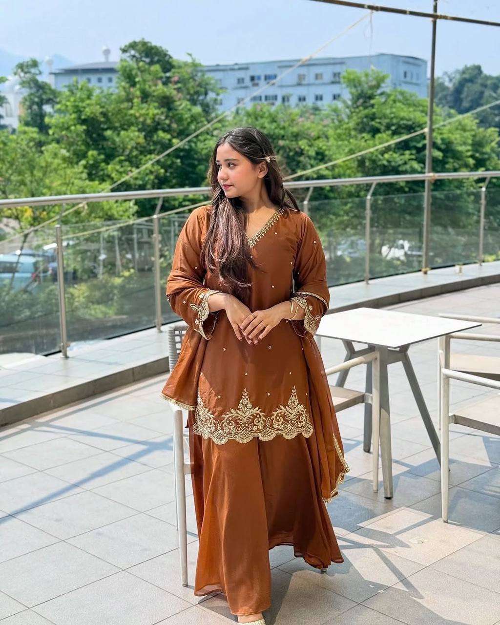 Women's Georgette Sequence Moti Work Straight Kurti With Salwar and Dupatta Set - Image 8